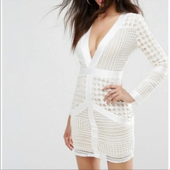 Missguided | Dresses | Nwt Missguided White Lace Plunge Bodycon Dress |  Poshmark